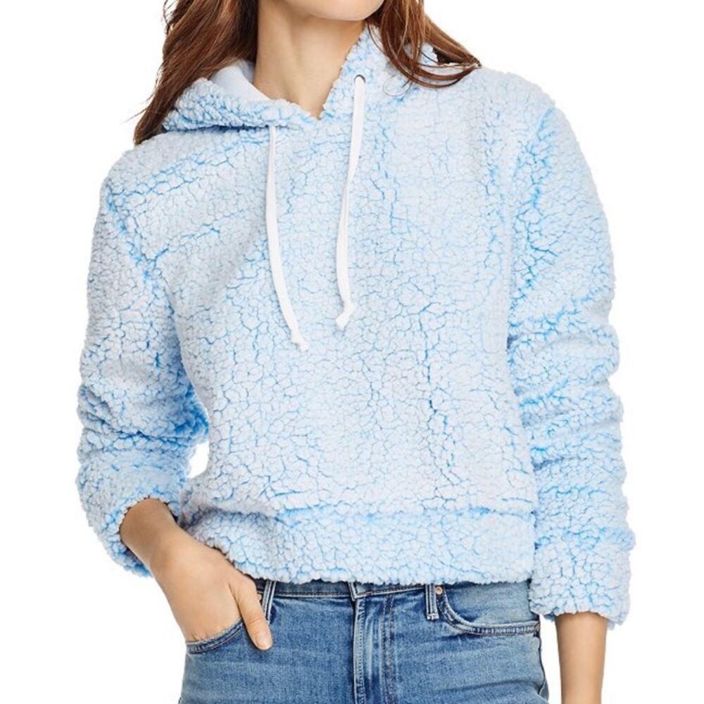 Aqua Women's Baby Blue Sherpa Drawstring Hooded Pullover Sweatshirt sz S